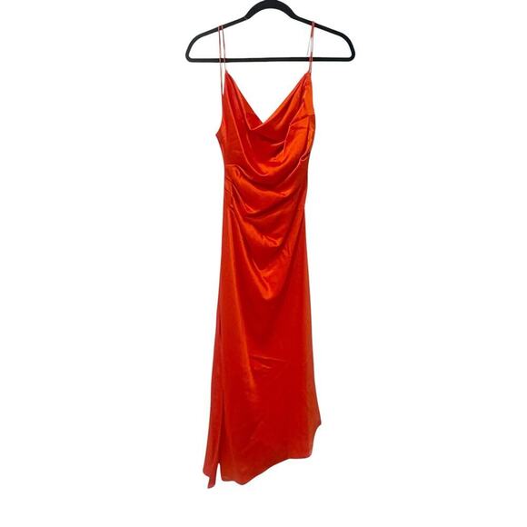 Alice + Olivia Cowlneck Vista Satin Asymmetric Dress Chili Pepper Size 0 NWT - Picture 7 of 13